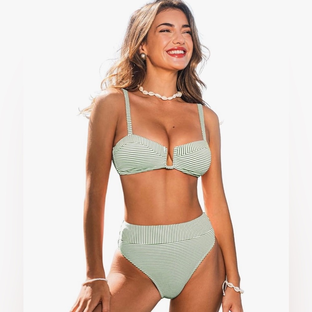 NEW Womens High Waist Bikini Swimsuit Size Small U Wire High Leg Cut Cheeky